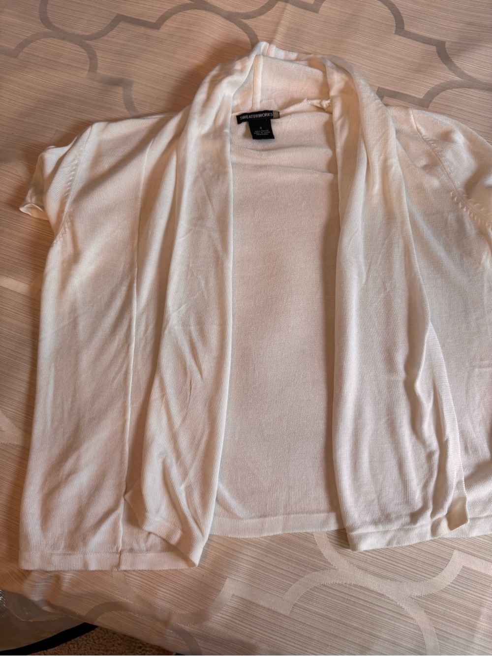 Sweaterworks White Open-Front Short Sleeve Cardigan